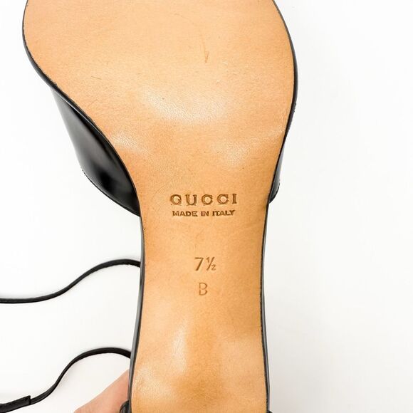 Gucci Horsebit Block Heels Ankle Wrap Sandals Black Leather 7.5 - Picture 10 of 12
